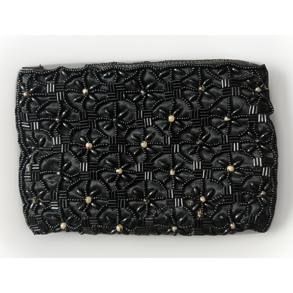 Vintage Walborg Beaded Coin Purse Hand Made In Hong Kong Black Beautiful